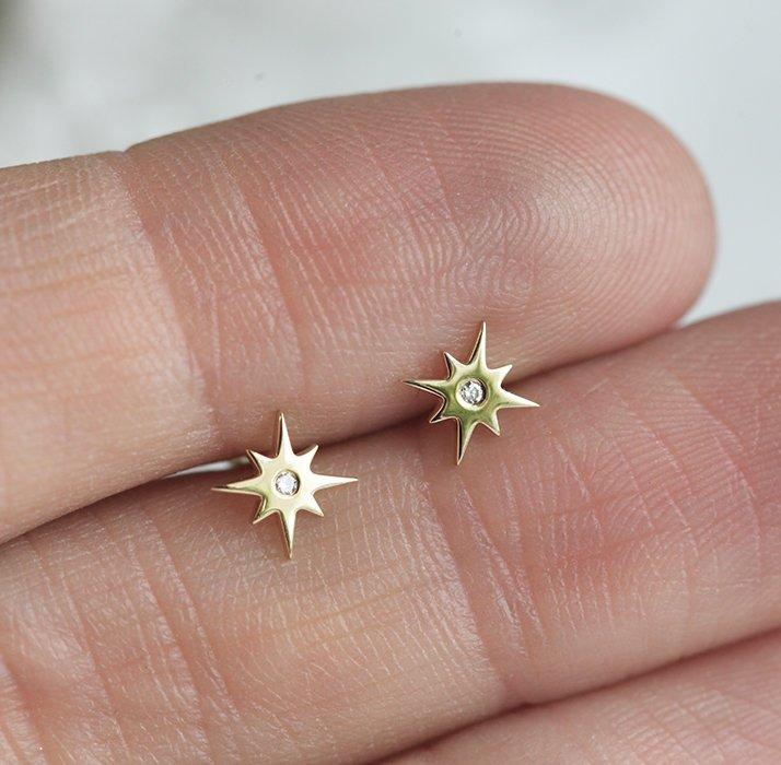 Round diamond starburst shape stud earrings