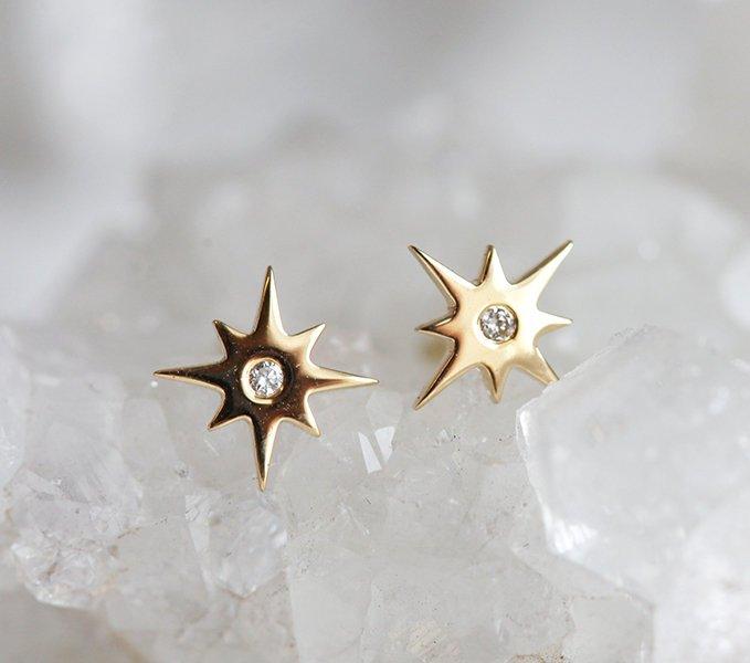 Round diamond starburst shape stud earrings