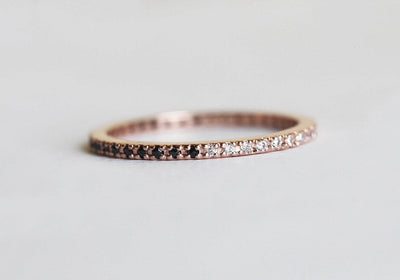 Round White and Black Diamond Eternity Gold Wedding Ring