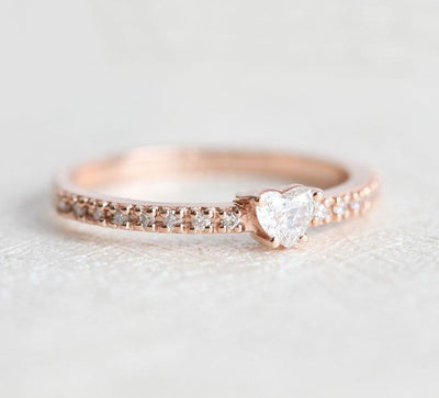 Heart Shaped White Diamond Pave Gold Ring
