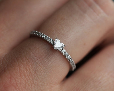 Heart Shaped White Diamond Pave Gold Ring