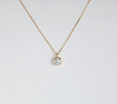 Round White Diamond Bezel Necklace