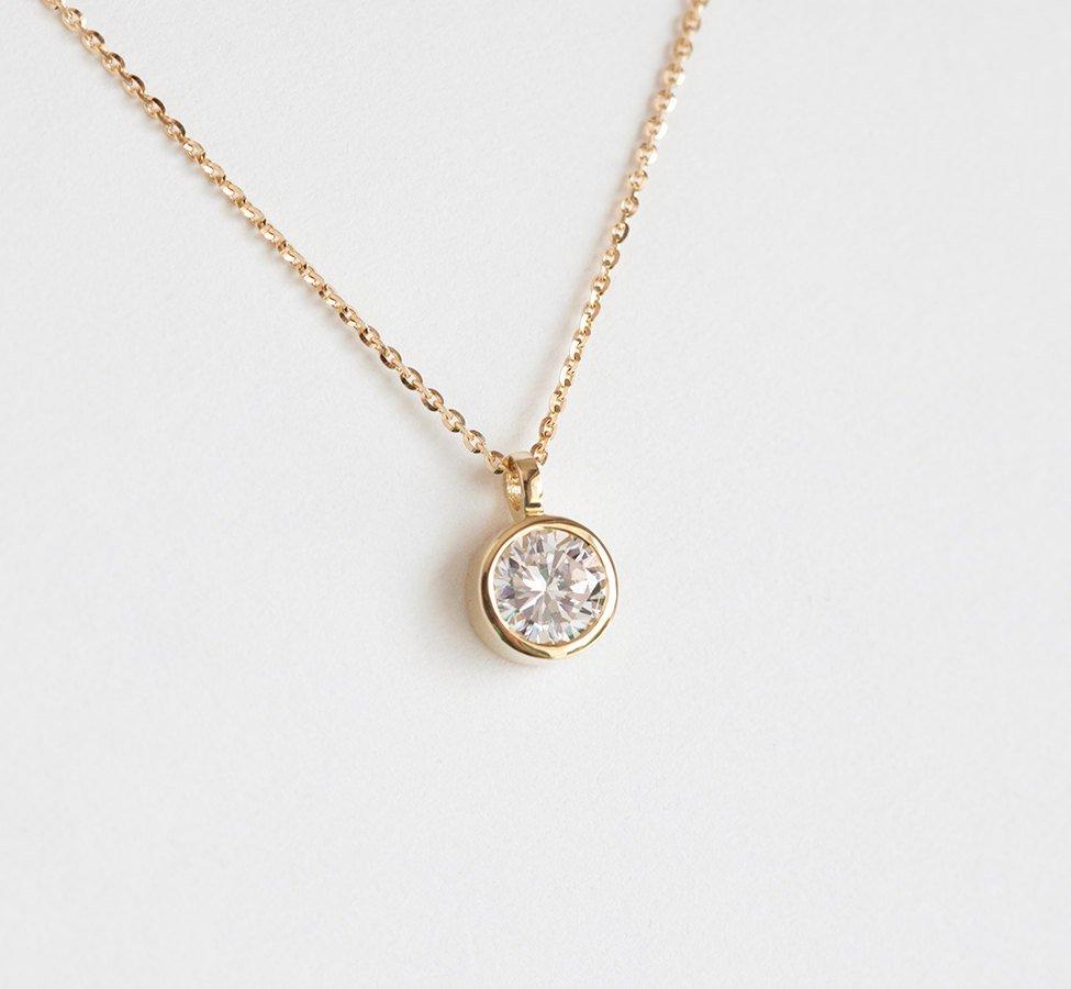 Round White Diamond Bezel Necklace