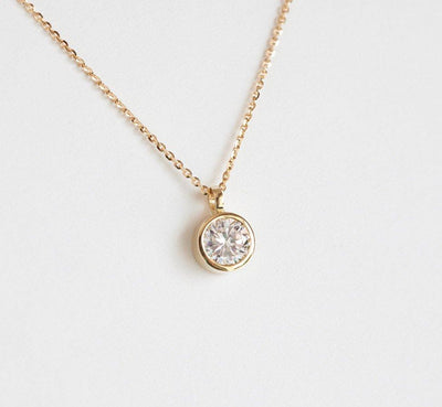 Round White Diamond Bezel Necklace