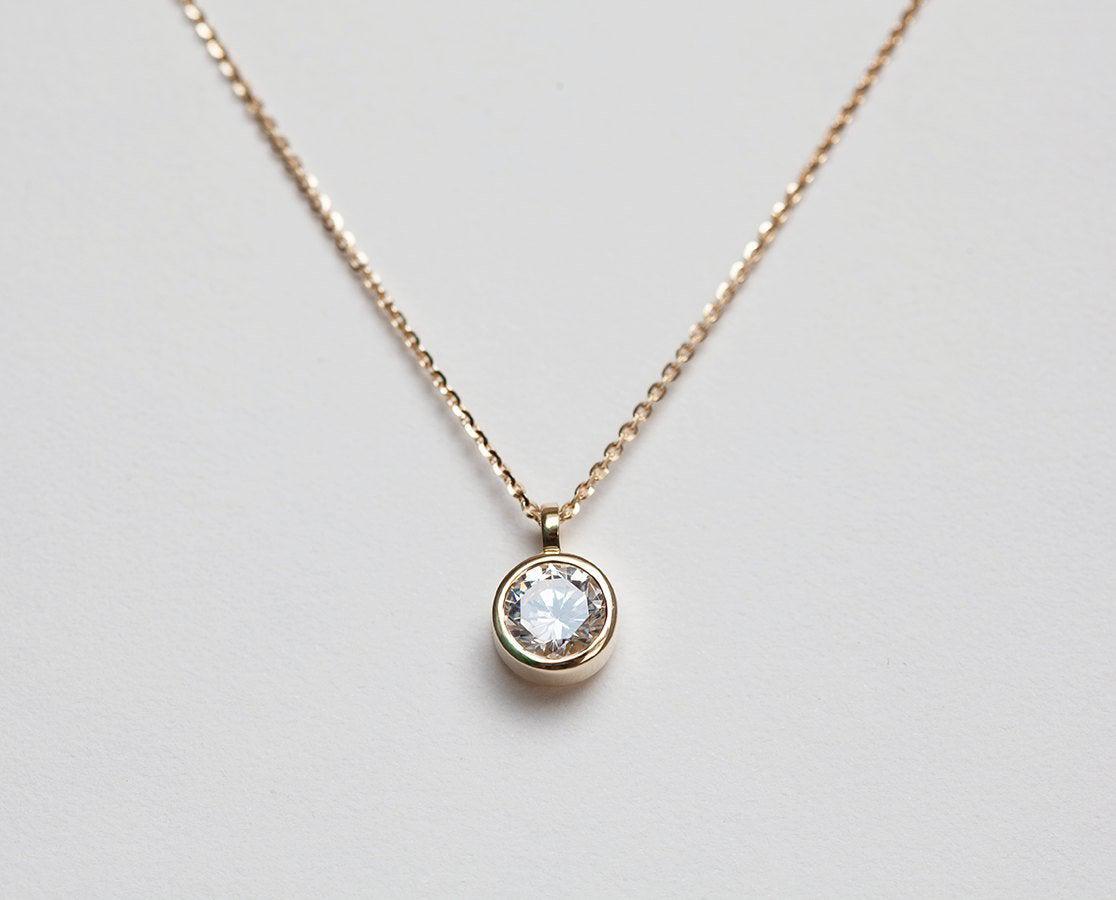 Round White Diamond Bezel Necklace