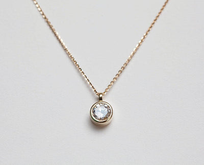 Round White Diamond Bezel Necklace