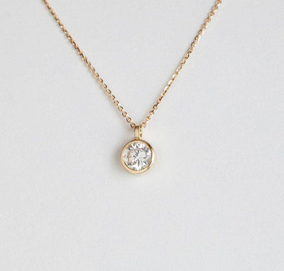 Round White Diamond Bezel Necklace