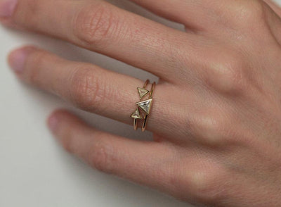 Unique 3-Stone Triangular White Diamond Bridal Ring