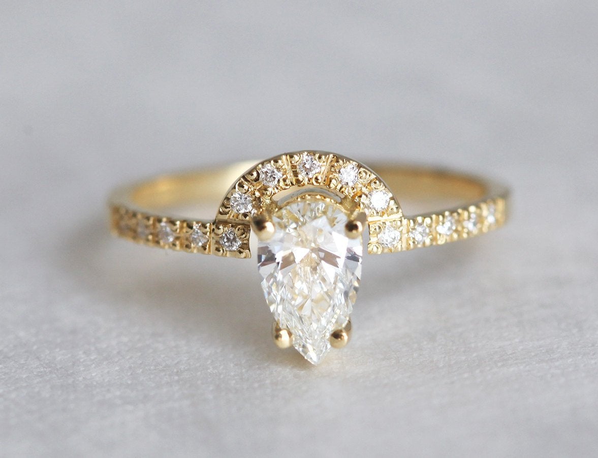 Pear White Diamond Ring with Pave Diamonds