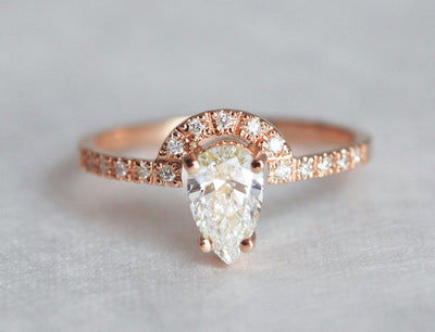 Pear White Diamond Ring with Pave Diamonds