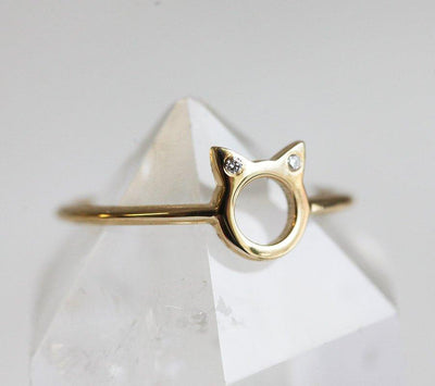 Unique Round White Diamond Cat Ears Ring