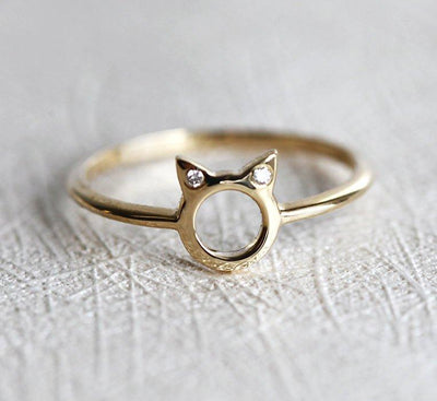 Unique Round White Diamond Cat Ears Ring