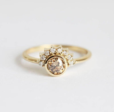 Round Champagne Diamond Halo Engagement Ring