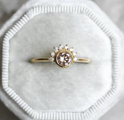 Round Champagne Diamond Halo Engagement Ring