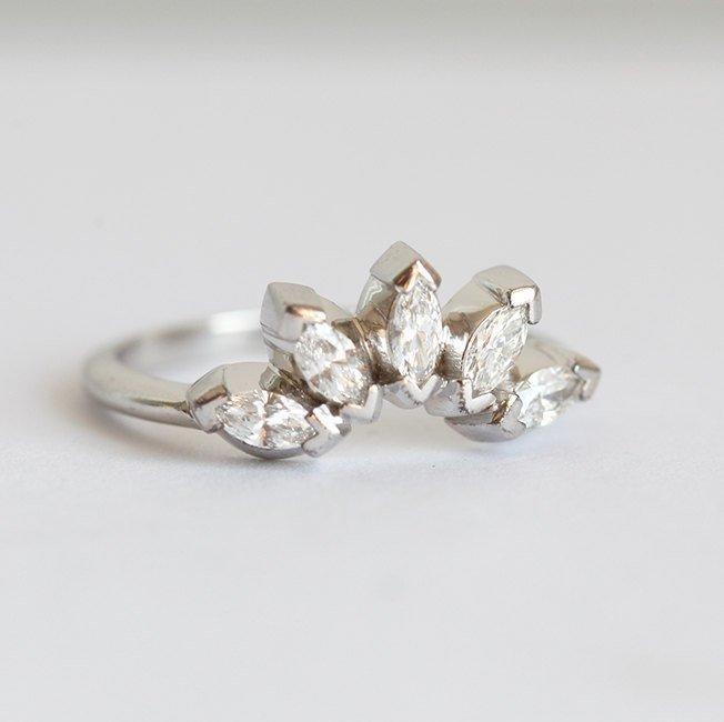 Marquise-Cut White Diamond Crown Ring