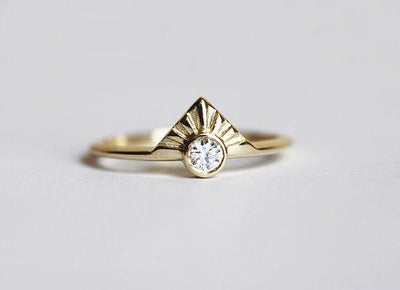 Round White Diamond Sunrise Engagement Art Deco Ring
