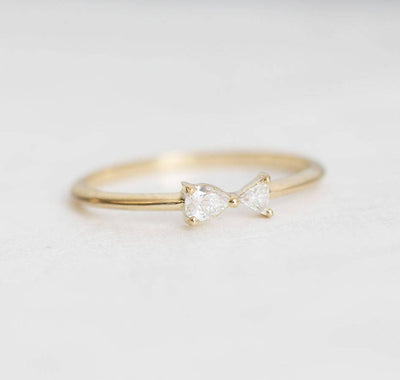 Pear and Trillion Cut White Diamond Cluster Gold Ring