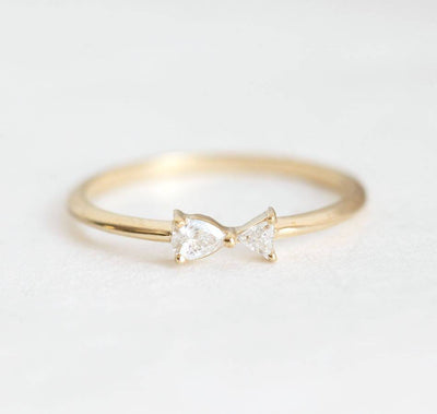 Pear and Trillion Cut White Diamond Cluster Gold Ring