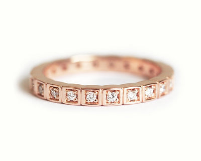 Round White Diamonds set in Square Pattern Texture Eternity Wedding Ring