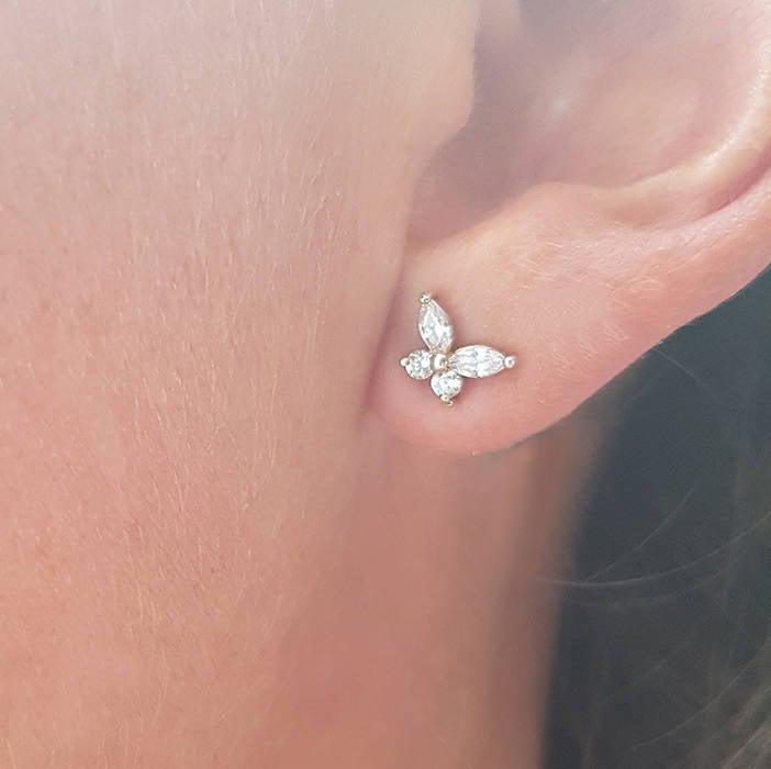 Marquise-cut white diamond stud butterfly wedding earrings