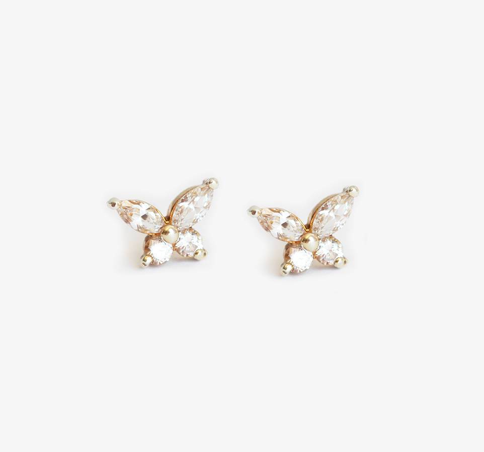 Marquise-cut white diamond stud butterfly wedding earrings