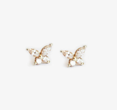 Marquise-cut white diamond stud butterfly wedding earrings