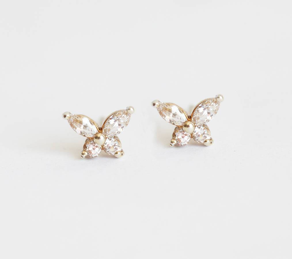 Marquise-cut white diamond stud butterfly wedding earrings