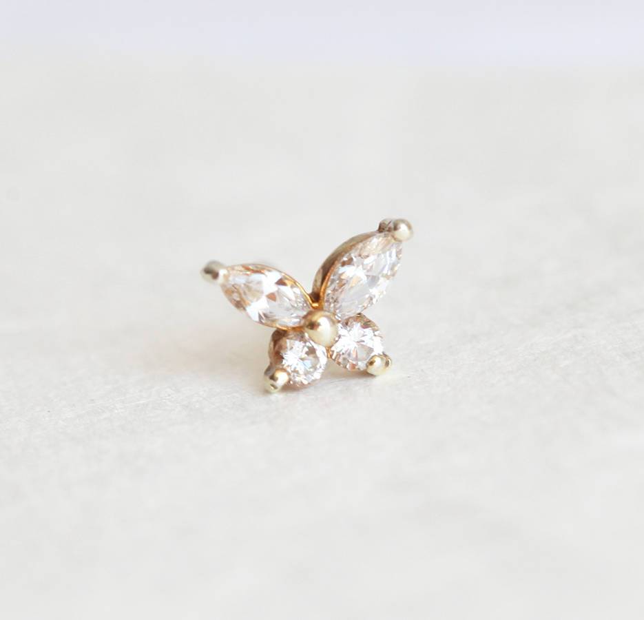 Marquise-cut white diamond stud butterfly wedding earrings