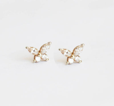 Marquise-cut white diamond stud butterfly wedding earrings