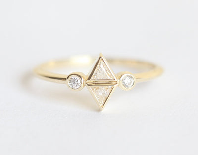2 Trillion-Cut White Centerpiece Diamonds Engagement Ring with 2 Round Side Diamonds