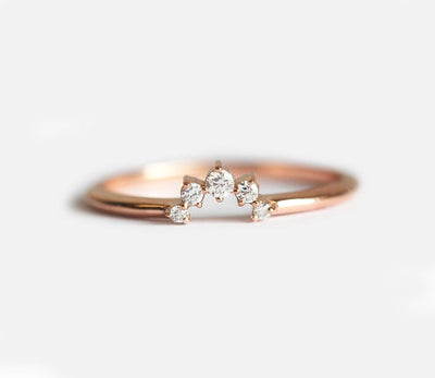 Round White Diamond V-Shaped Gold Ring