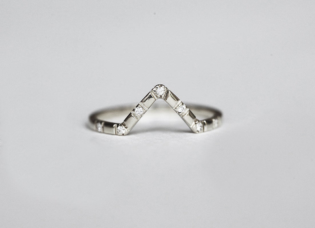 Micro Pave White Diamond V-Shaped Ring