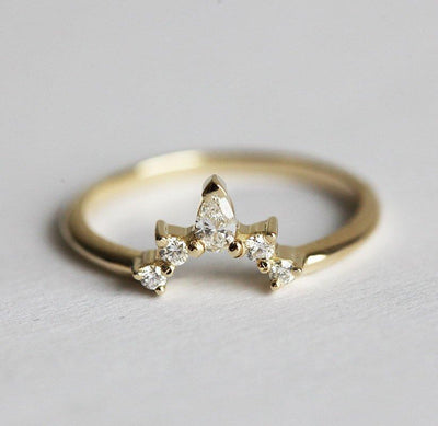 Pear and Round Cut White Diamonds Crown Ring
