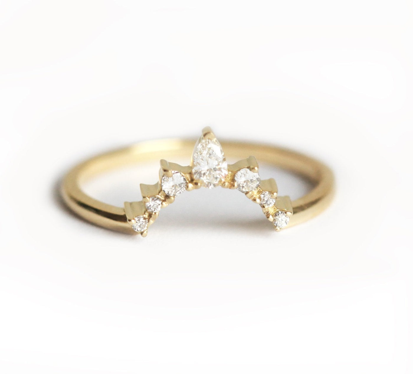 Pear and Round Cut White Diamonds Crown Ring