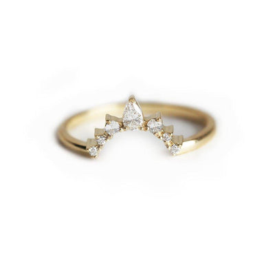 Pear and Round Cut White Diamonds Crown Ring