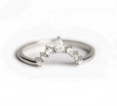 Pear and Round Cut White Diamonds Crown Ring