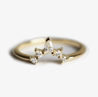 Pear and Round Cut White Diamonds Crown Ring