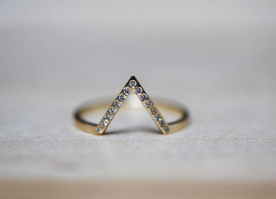 V-Shaped Round White Diamond Wedding Ring