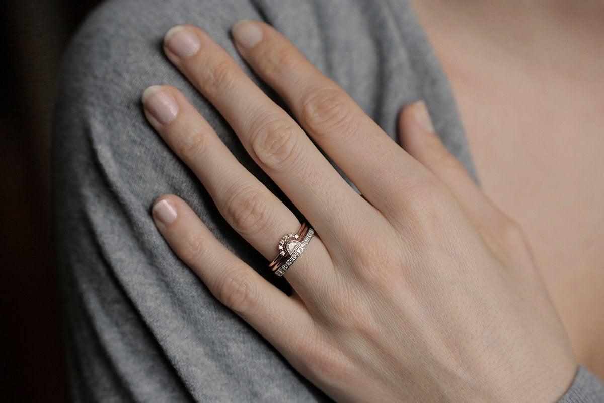 Half Moon White Diamond Ring with Diamond Crown Ring and Eternity Diamond Ring