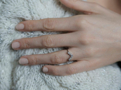 V-Shaped Round White Diamond Wedding Ring