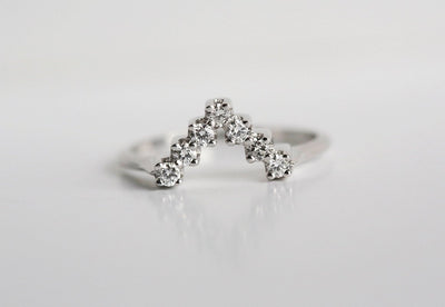 V-Shaped Round White Diamond Wedding Ring