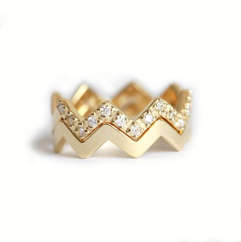 Round White Diamond Zig Zag Engagement Rings