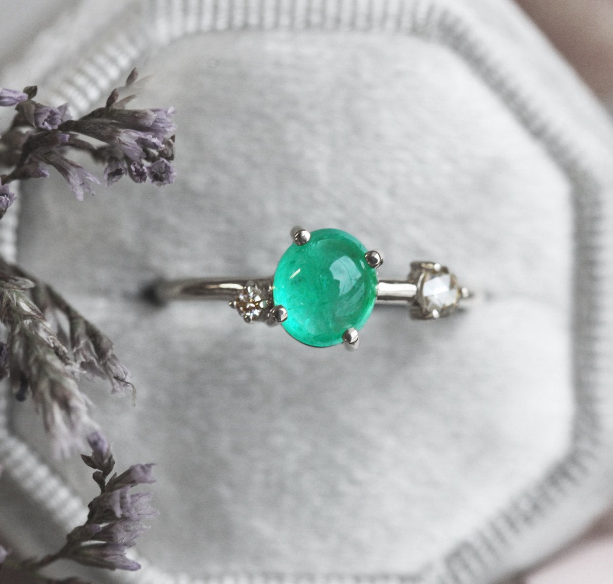 Oval Emerald Ring with Champagne and White Diamond