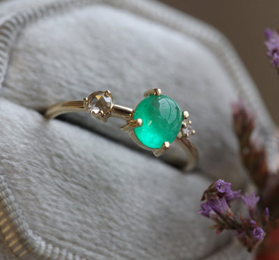 Oval Emerald Ring with Champagne and White Diamond