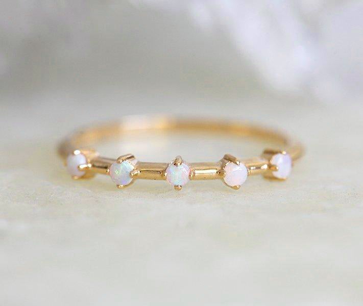 Round Opal Eternity Ring with 5 Opal Gemstones