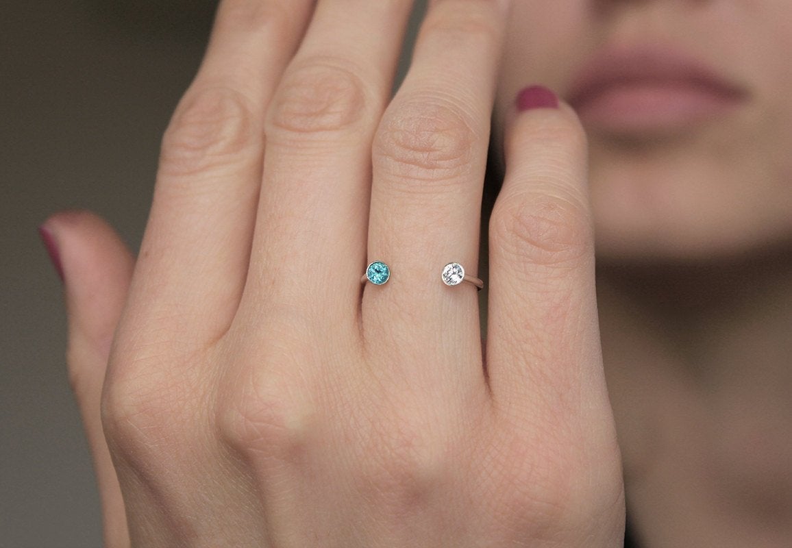 Double Birthstone Ring, Birthstone Ring Stackable-Capucinne