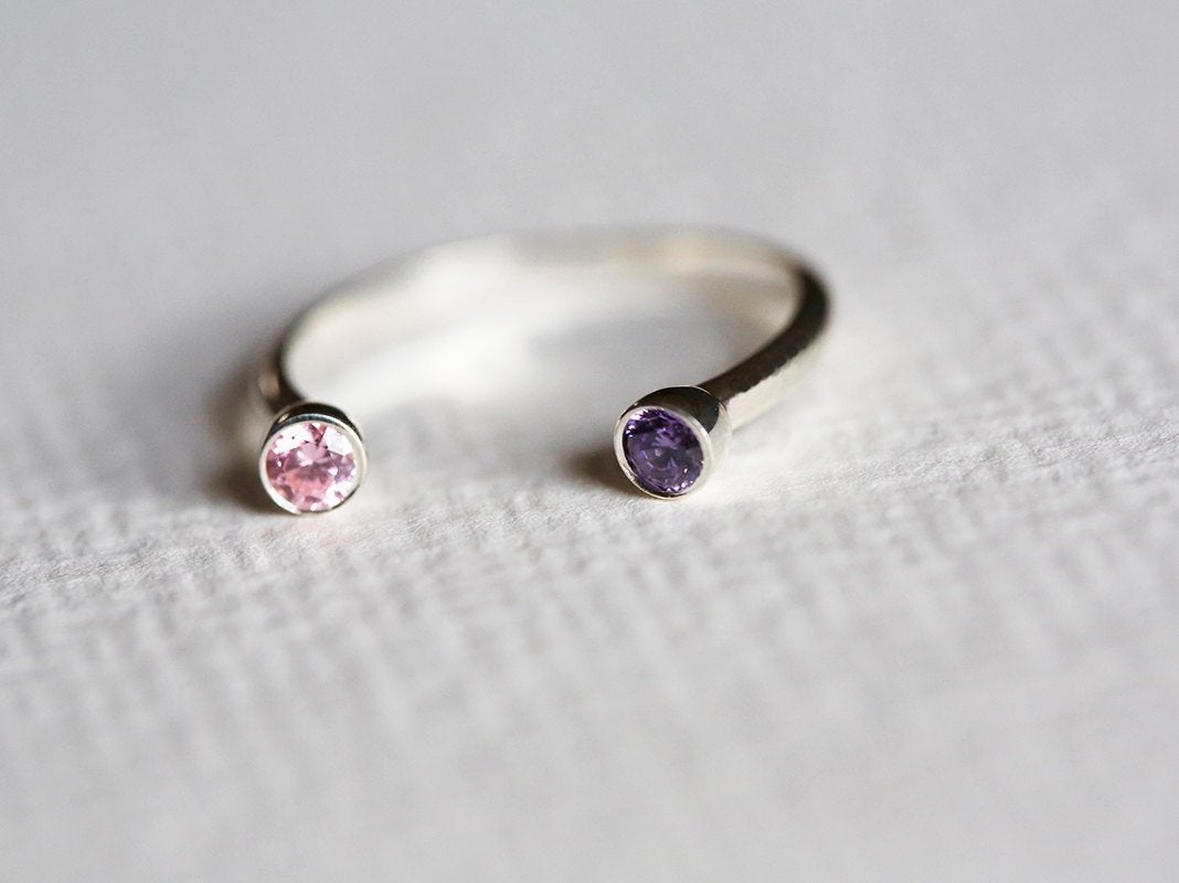 Double Birthstone Ring, Birthstone Ring Stackable-Capucinne