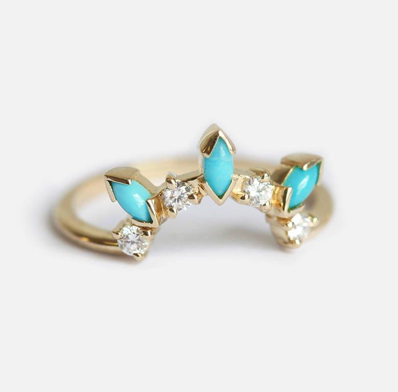 Marquise Cut Turquoises Diamond Band