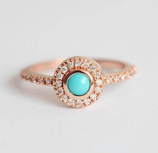 Round Turquoise Halo Ring Set