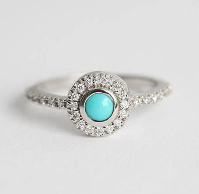 Round Turquoise Halo Ring Set